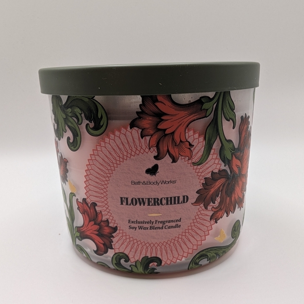 Bath & Body Works 3-Wick Flower Child Pink Green Floral Candle 14.5 Oz NEW